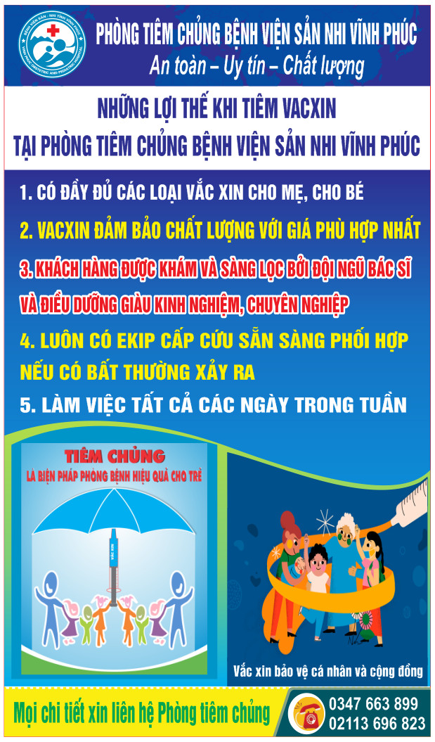 Phòng tiêm chủng bệnh viện sản nhi vĩnh phúc thông báo
